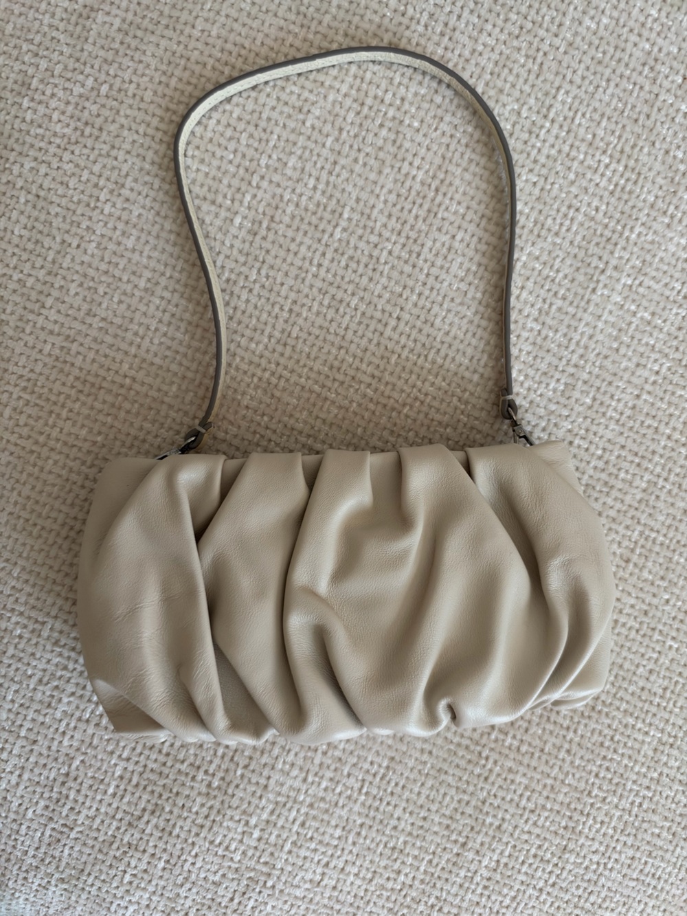 STAUD Cream Ruched Shoulder Clutch